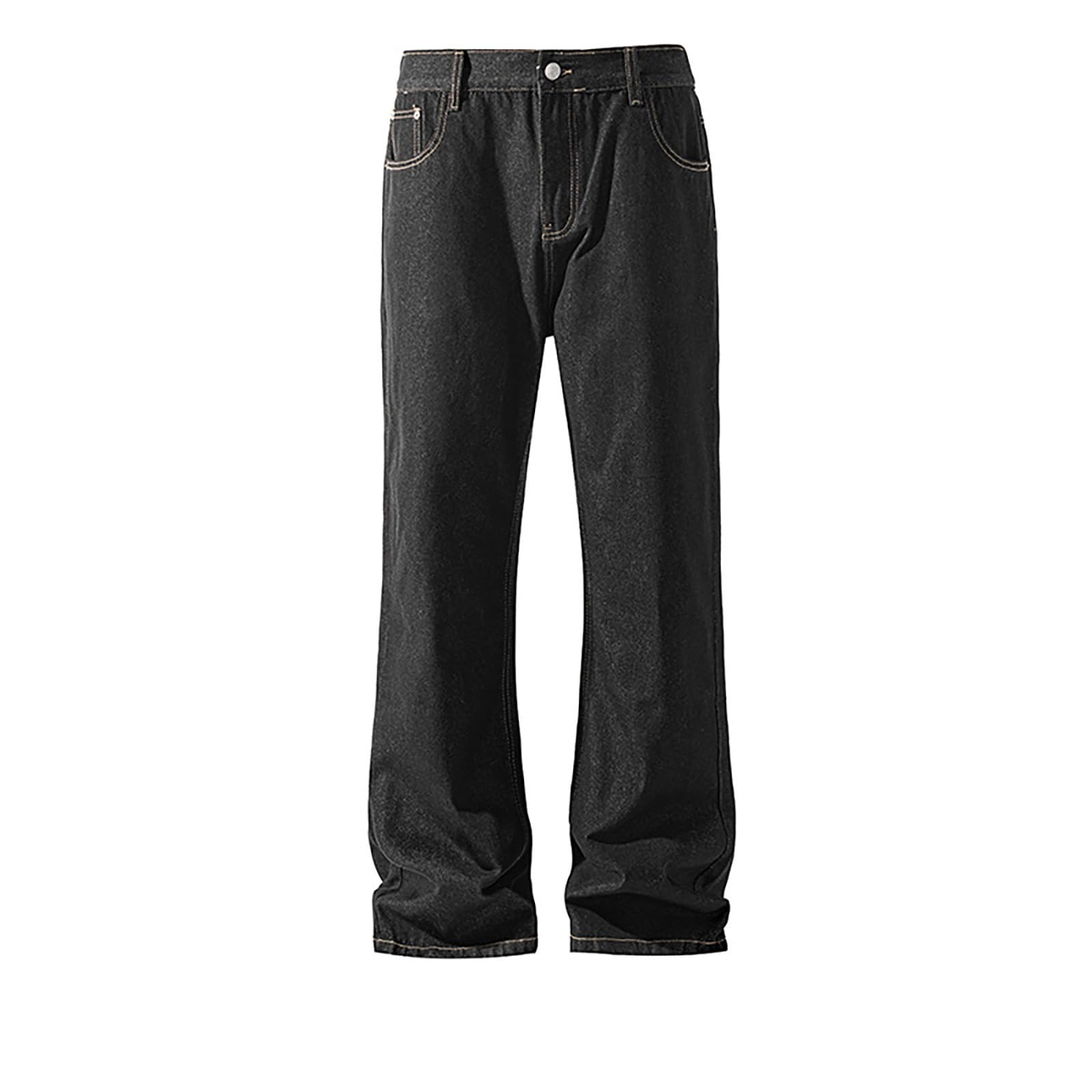 Men's Casual Jeans - Mens Jeans Black Denim Jeans Bootcut Fit Classic Five Pocket Design Stretch Comfort Wash Trousers For Everyday Casual Wear