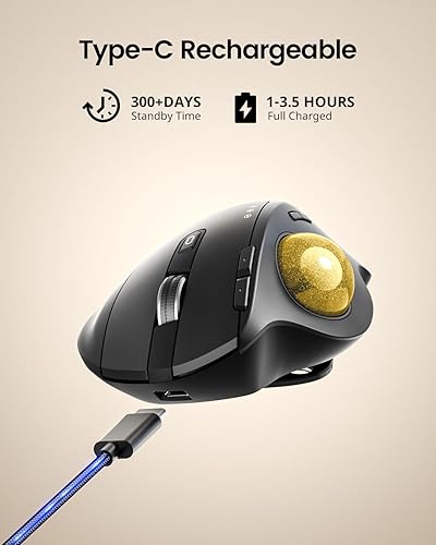 Miniatura 7 de ProtoArc EM01 NL - Ratón de Trackball inalámbrico, ergonómico Bluetooth Rollerball Pulgar, recargable, para computadora portátil, ángulo ajustable y
