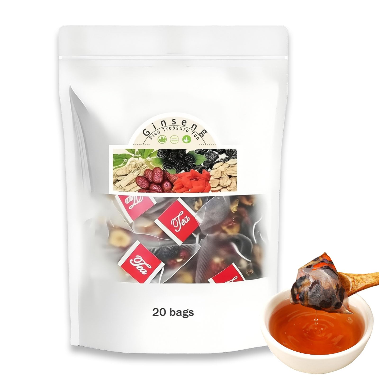 Kidney Tea Formula Ginseng Five Treasure Tea Combination Wolfberry Tea Chinese Formula Teas for Men and Women (1Box)