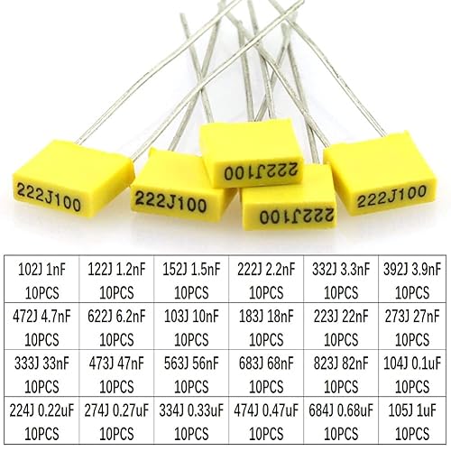Miniatura 3 de Molence 240 piezas caja de película condensador surtido kit, 24 valores metalizado poliéster 1nF a 1uF 63V-100V corrección condensador