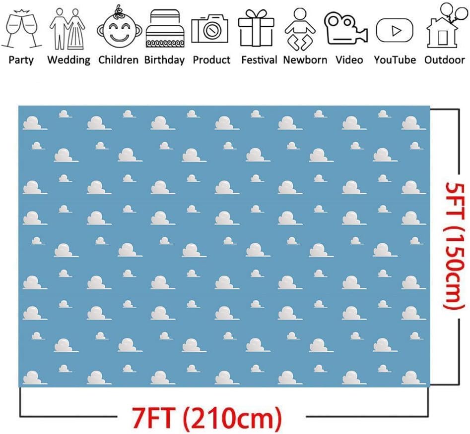Art Studio 7x5ft It's a Boy Story Themed Birthday Party Photography Backdrops Blue Sky White Clouds Baby Shower Photo Background Kids Hero Photo Booth Studio Props Vinyl