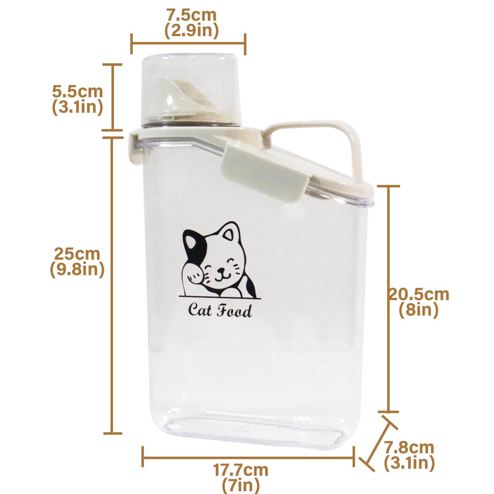 Contenedor Pienso, Para Mascotas,2.8l Transparente Contenedor Comida gatos, Con Vaso Medidor Pienso Cierre Hermético, Cat Food Container Libre De Bpa, Para 3.8 Libras de Comida Paras Mascotas