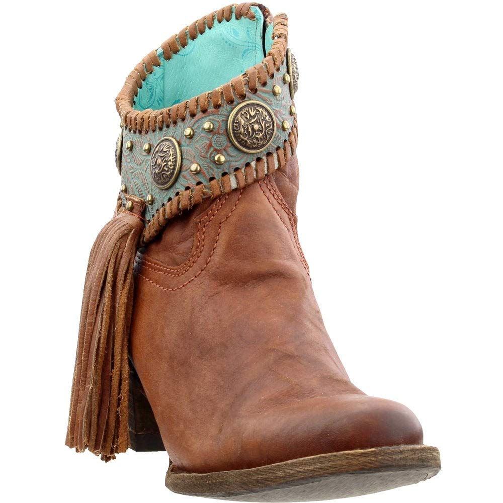 Corral BootsWomens Studded Round Toe Casual Boots Ankle Mid Heel 2-3" - Brown