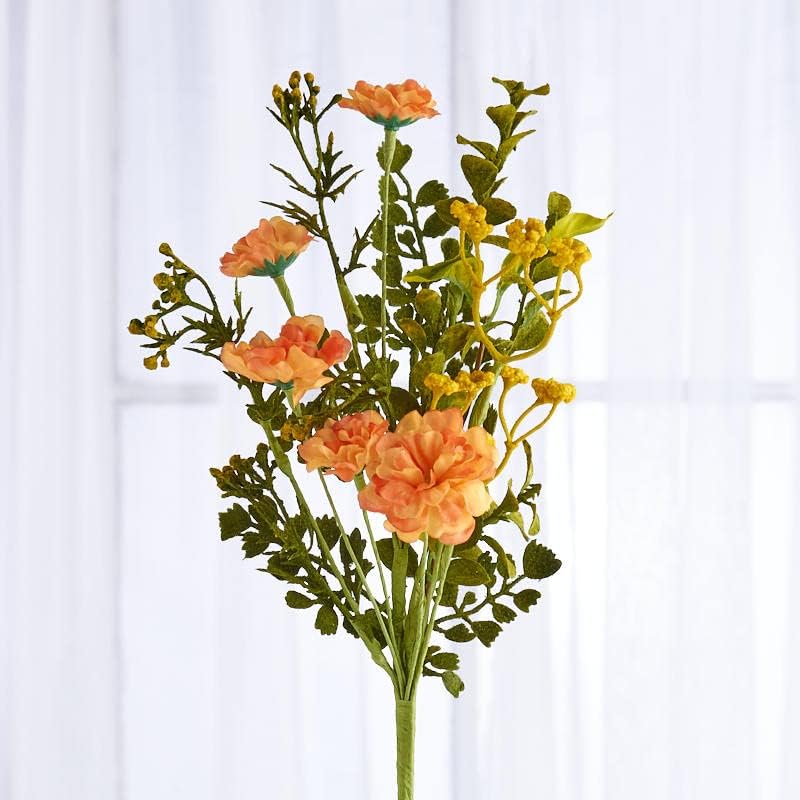 Factory Direct Craft Grupo de 2 tallos de caléndula artificial y follaje flocado para arreglos de verano a exhibiciones de otoño