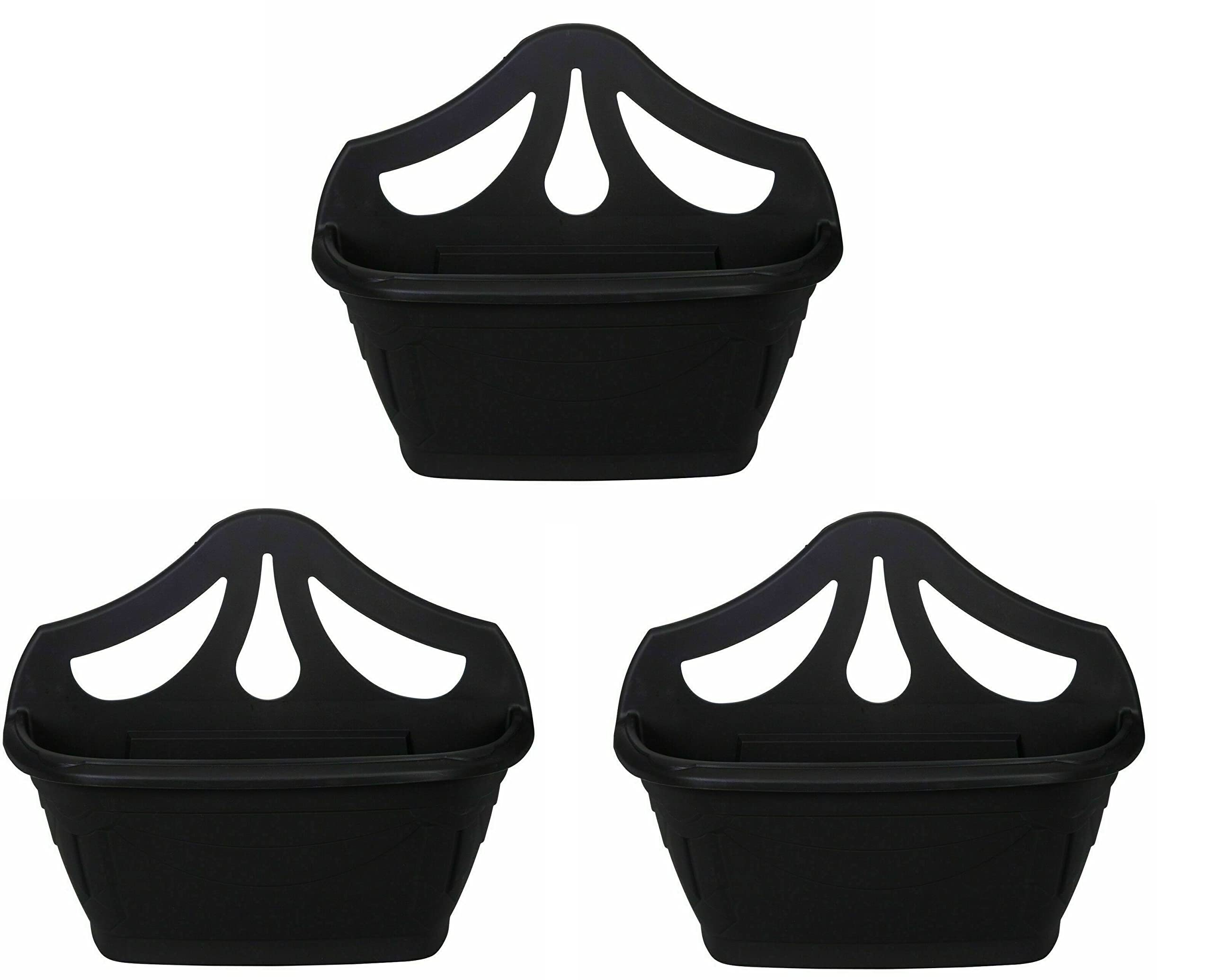 Fence Wall Planter Plant Flower Basket Pot Container Venetian Garden Box Plastic UK (Wall Planter 31 cm Black, 3)