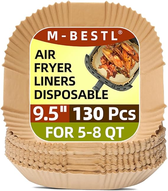 9.5 Inch Paper Air Fryer Liners Disposable, 130 Pcs Square Air Fryer Parchment Liners