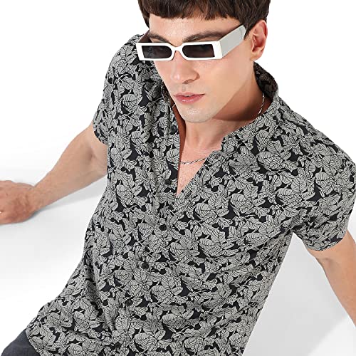 Image of CAHOOT Men's Button Up Shirt for Casual Wear | Regular Fit | Poly Lycra Shirt Crafted with Short Sleeve & Enhanced Stretch Comfort Fit for Everyday Wear