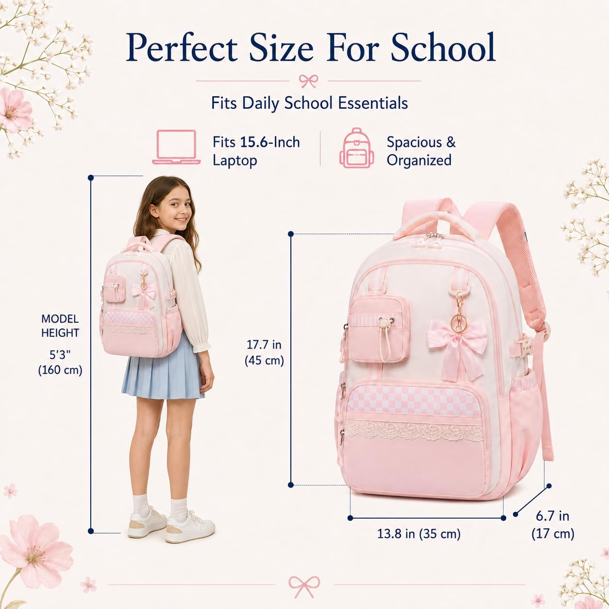 Bluboon Backpack for School Teen Girls Bookbags with Lunch Bag & Pencil Case Aesthetic Water Resistant School Bags for Kids image 4
