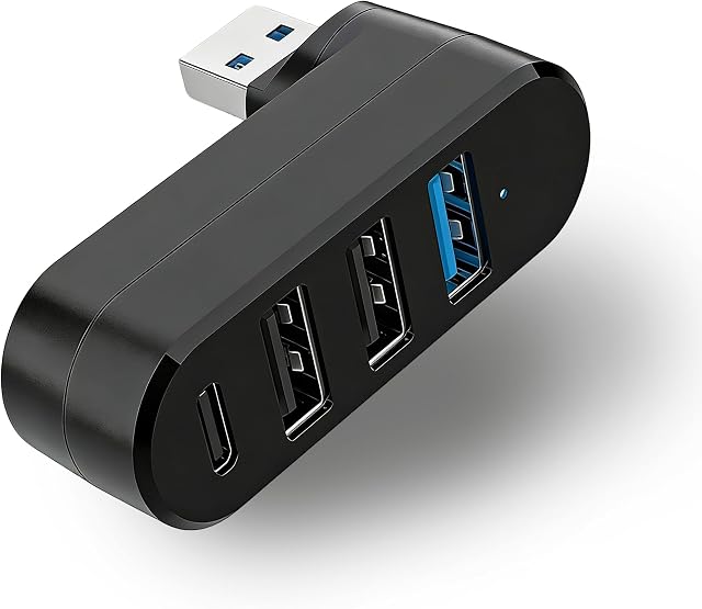 Mini Hub USB 3.0 de 4 Puertos con Rotación 90°/180°