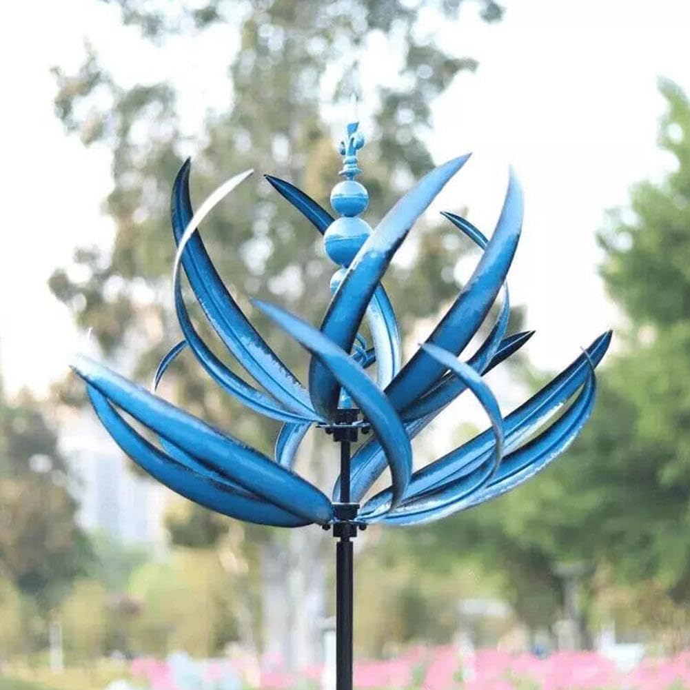 Moulin à Vent De Jardin Rotatif En Métal - Décoration Extérieure Colorée Avec Piquets (Bleu)