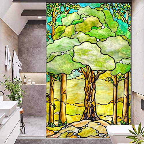 J4U Window Film Privacy Tree of Life Decorative Window Sticker No Glue Static Window Cling Frosted Window Decals Window Covering for Home/Office15.7"x63"(40x160cm)