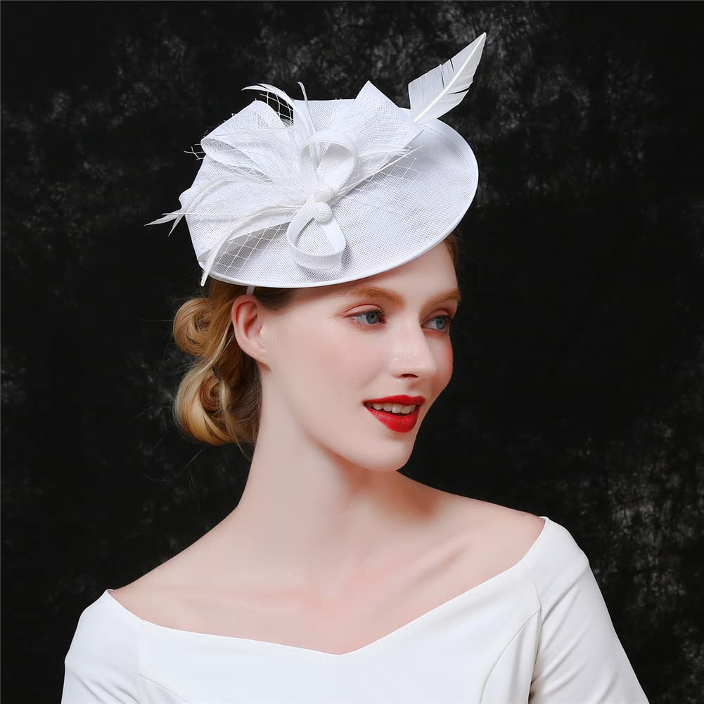 Amazon.com: Teardrop Sinamay Hair Loop Veil And Feather  display picture 1