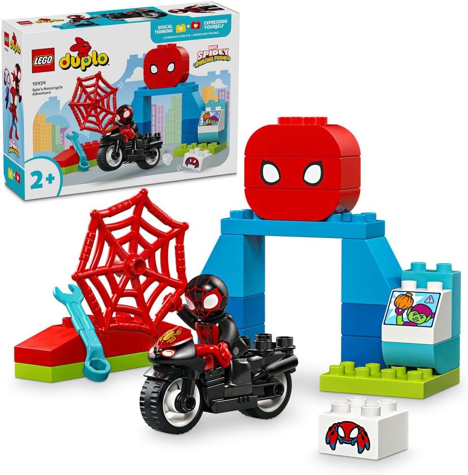 DUPLO Marvel Spin’s Motorcycle Adventure, Creative Set Based on Spidey and His Amazing Friends TV Show, Toddler Learning Toy with Motorbike, Gifts for 2 Plus Year Old Boys & Girls 10424