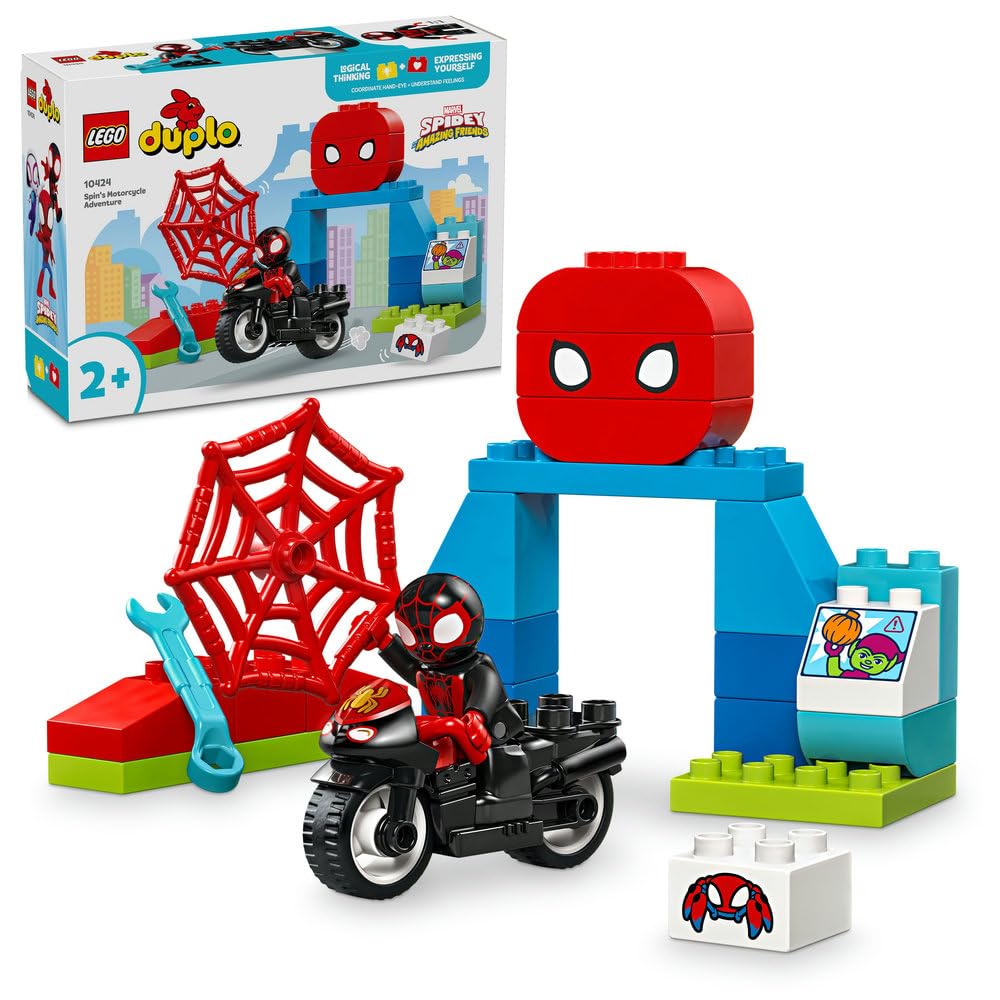 DUPLO Marvel Spin’s Motorcycle Adventure, Creative Set Based on Spidey and His Amazing Friends TV Show, Toddler Learning Toy with Motorbike, Gifts for 2 Plus Year Old Boys & Girls 10424