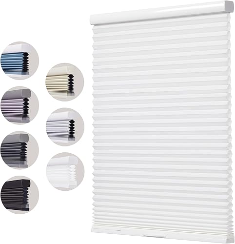 Persianas celulares personalizadas, sin cordón, con filtro de luz, persianas de acordeón para puertas, mejoradas (blanco)