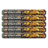 Hem Attracts Money Incense Sticks Agarbatti Masala - Pack of 5 Tubes, 20 Sticks Each Box, Total 100
