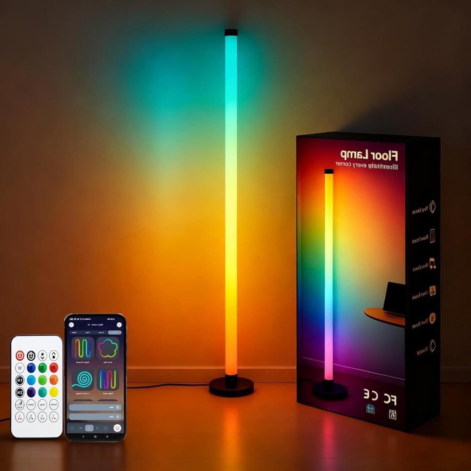 Led Corner Floor Lamp USB Powered with App & Remote Control, IC+RGBW Color Changing Led Lamp Music Sync, Timer Setting, Standing Lamps for Living Room Lamp Bedroom Gaming Room, 1 Pack-image-33