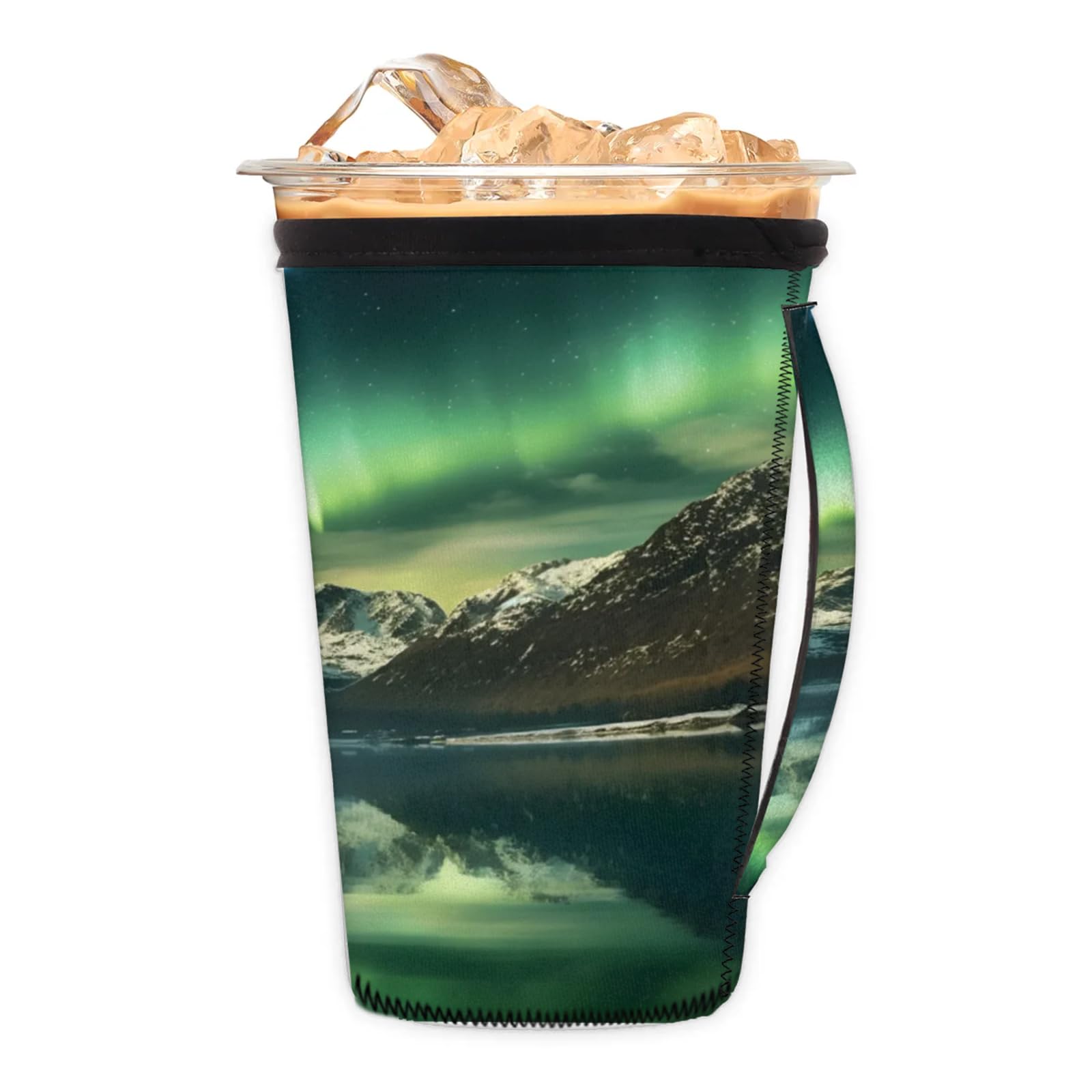 Aurora Landscape Reusable Neoprene Coffee Sleeve with Handle Insulated Iced Coffee Cup Holder Reduces Condensation Fits 24-28 oz Cups M