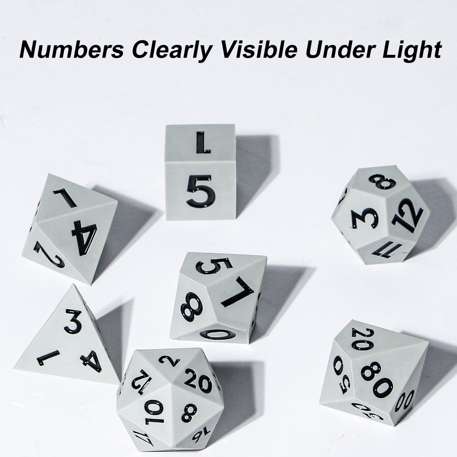 DND - Set di 7 dadi in silicone per DND, con display trasparente, con numeri neri sfaccettati, per giochi di ruolo come Dungeons and Dragons, per giochi di ruolo e giochi da tavolo (grigio nero)