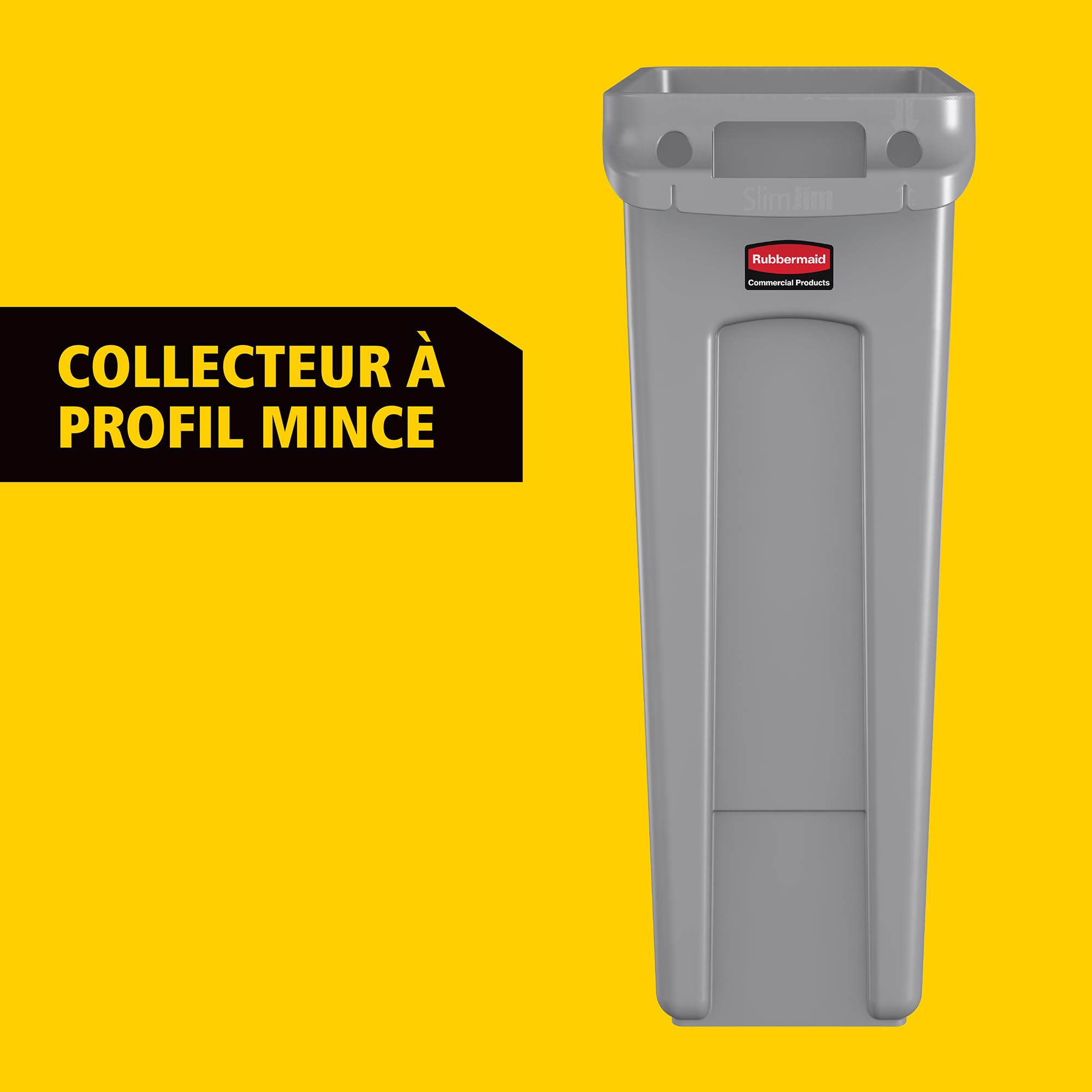 Rubbermaid Commercial Products Slim Jim Collecteur Ventilé Rectangulaire | En Plastique pour Cuisine et Bureau | 60 L, Noir