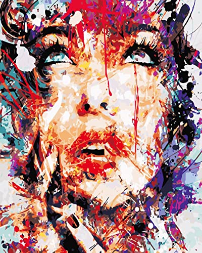 YEESAM ART Peinture Numero avec Toile Tendue sur Cadre Visage de Femme Abstraite, Bricolage Peinture par Numero 40x50cm Numéro d’Art Acrylique Decorative...