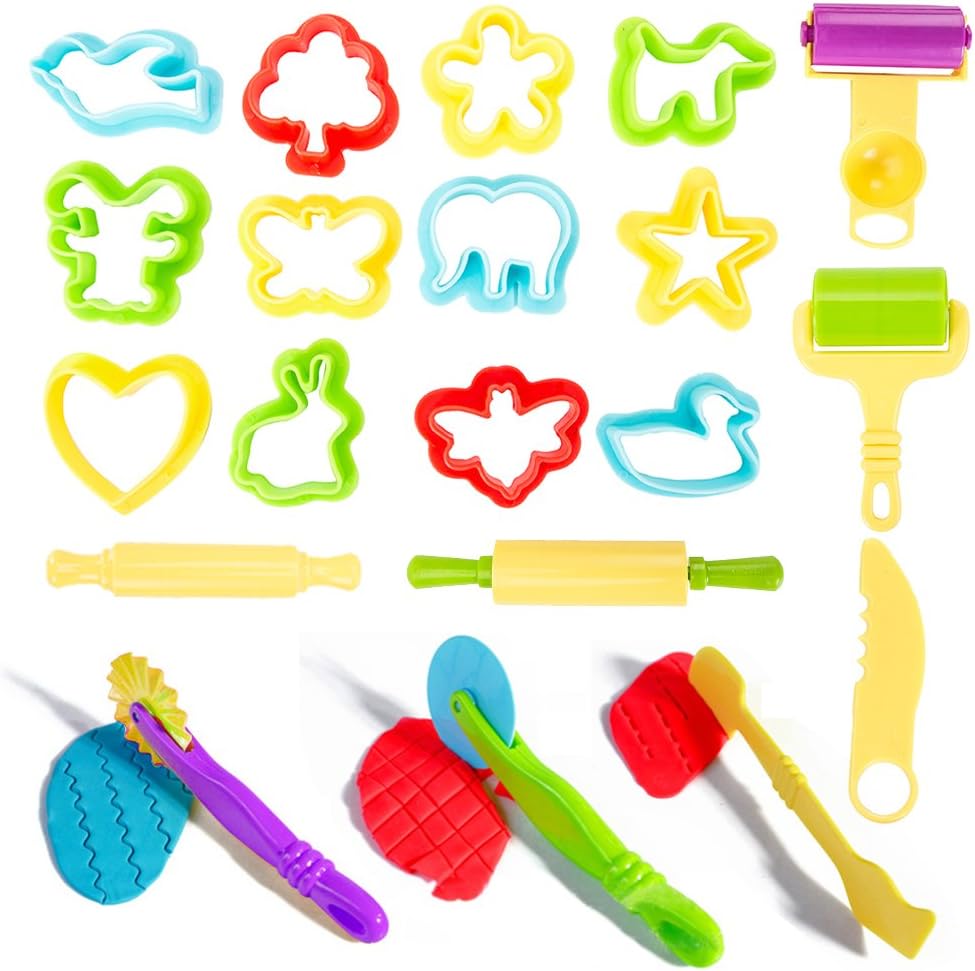 Windyeu 20pcs Dough Tools Play Set Kids Modelling Doh Clay Craft Rolling Pins Cookie Cutters (Dough Tools)