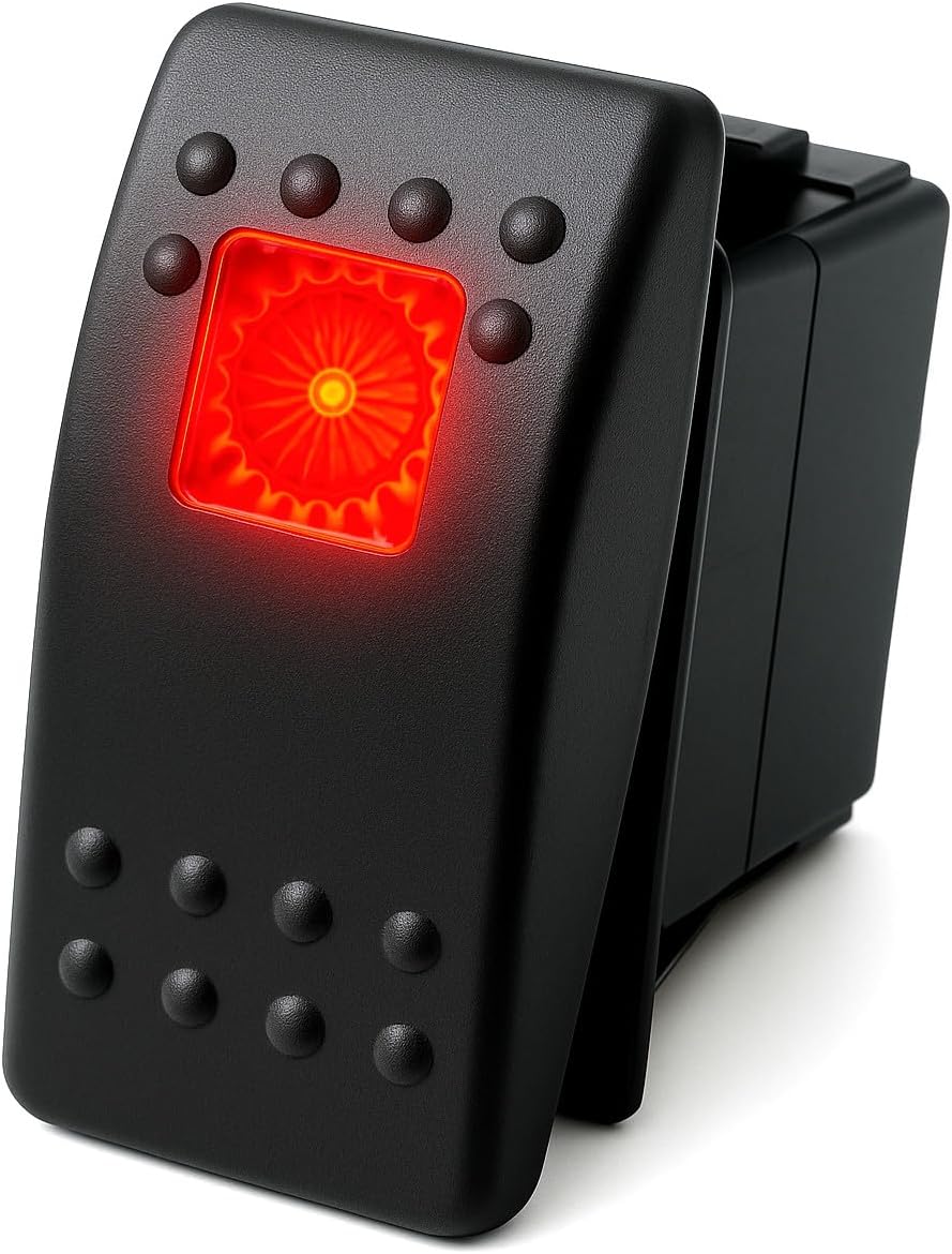 1-Pack Marine Rocker Switch with Illuminated LED, 20A 12vDC, SPST Latching ON/Off - Red
