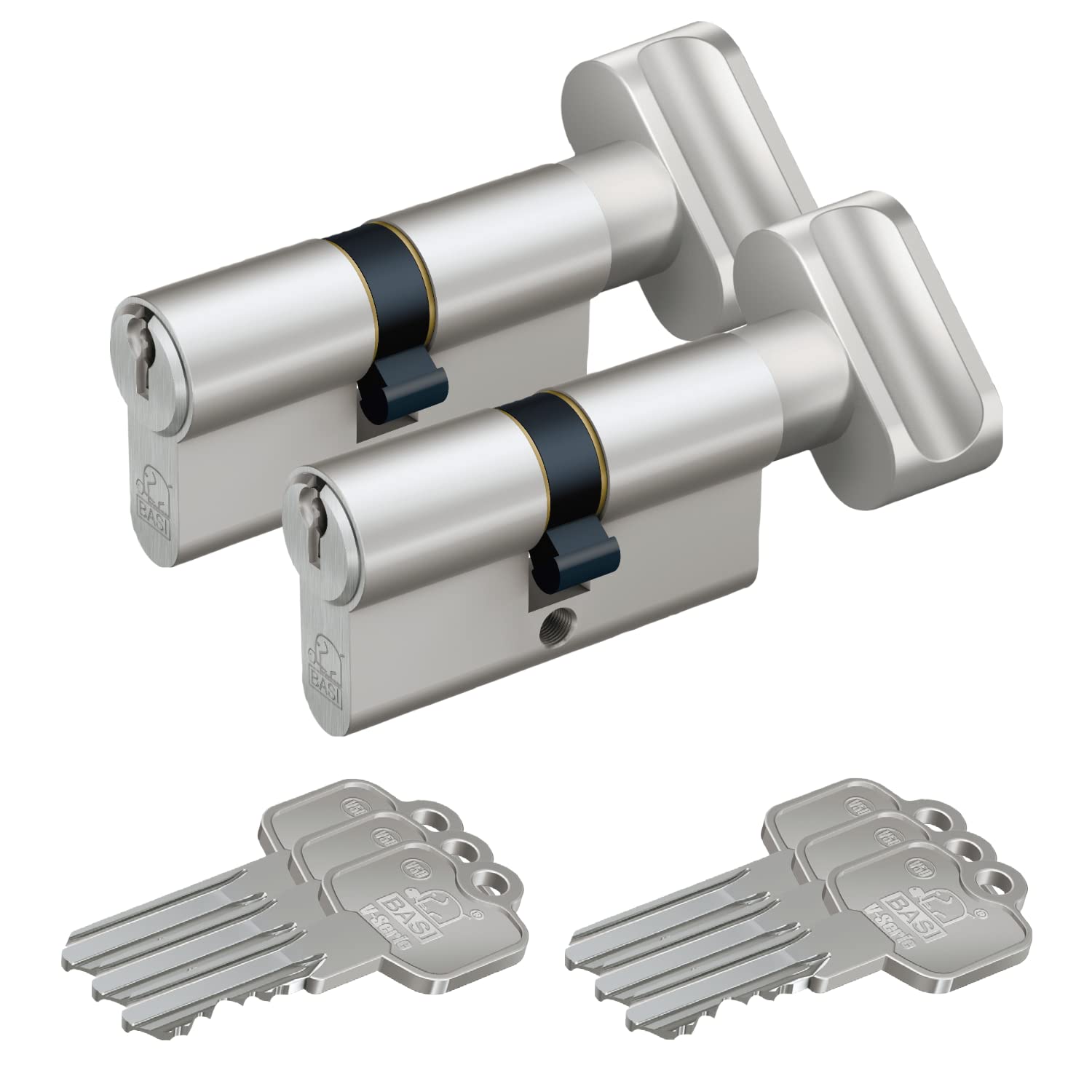BASI | 2er SET V50 Profil-Knaufkurzzylinder K35/27 mm | Gleichschließend | Profilzylinder | Türzylinder Schließzylinder für Hauseingangstüren Wohneingangstüren | Zylinderschloss mit 3 Schlüsseln
