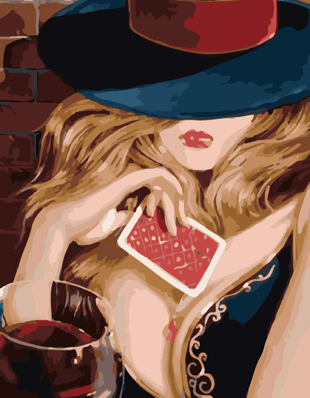 ABEUTY DIY Fabric Decorating Kits, Paint by Numbers Poker Beauty Girl 16x20 inches Number Painting Wall Art (Beauty, Wooden Framed) โ image 1