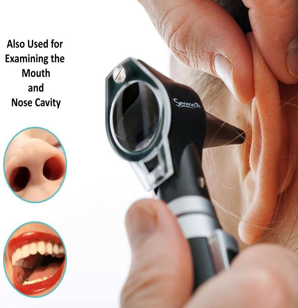 SereneLife 2-in-1 Fiber Optic Otoscope Kit-Home Internal Ear Inspection Instrument w/LED Digital Light,3X Magnification w/Storage,Washable Ear Tips for Children,Adults or Pets-SereneLife
