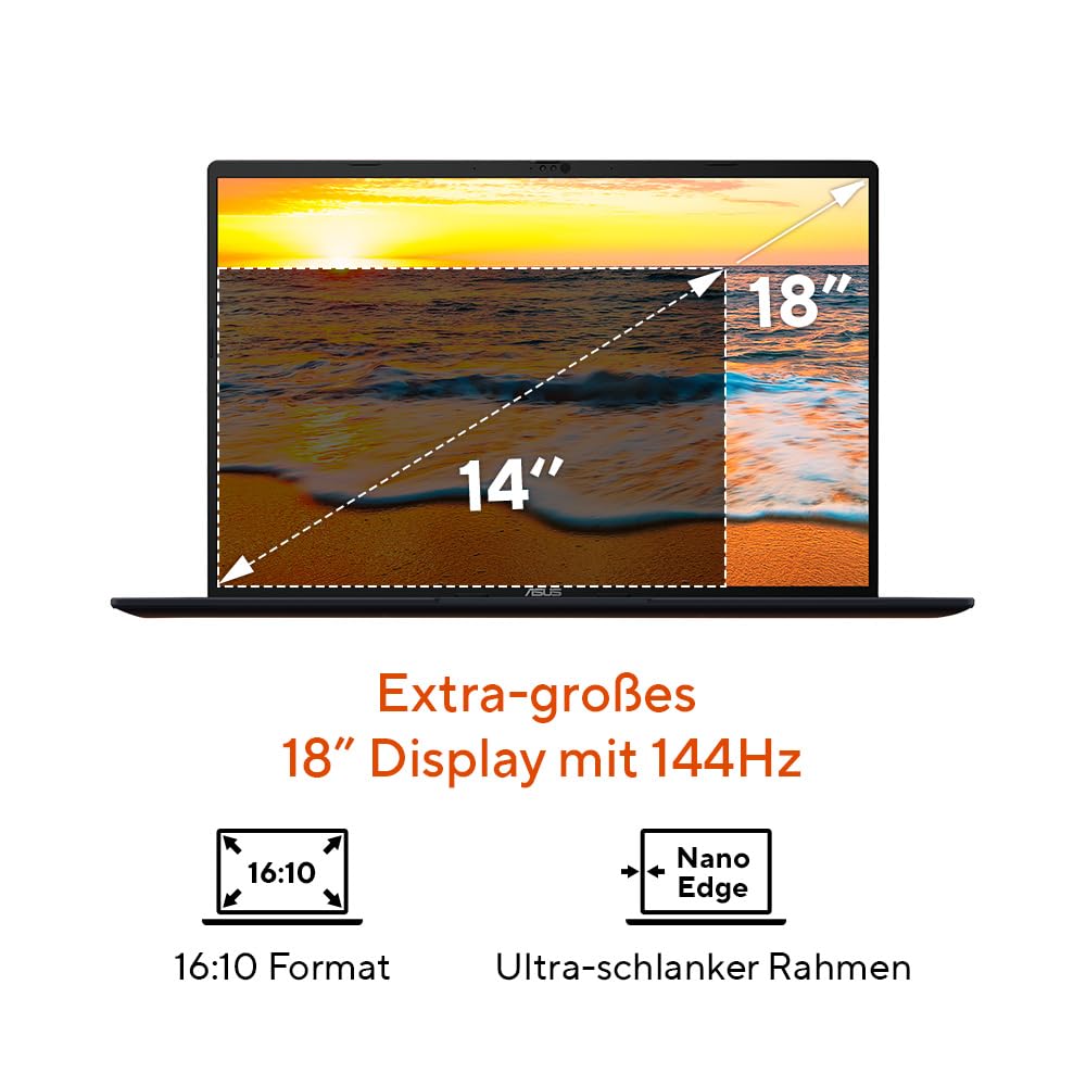 ASUS Vivobook 18 M1807HA laptop | wyświetlacz IPS 18" WUXGA 16:10 | AMD Ryzen 7 260 | 16 GB RAM | 1TB SSD | AMD Radeon 780M | Win11 Home | QWERTZ | niebieski (Quiet Blue)