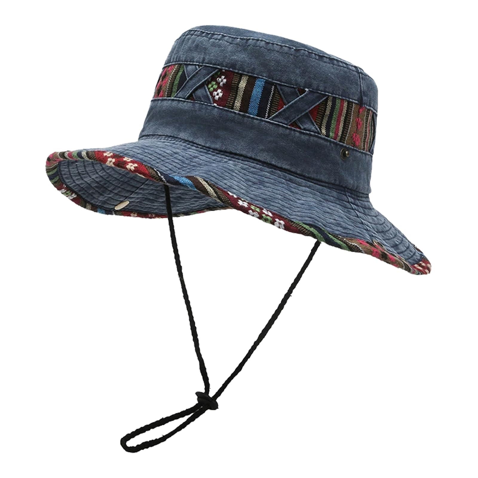 Maxtonser Stylish Ethnic Print Fisherman Hat Comfortable Cotton Blend Ventilated Design For Outdoor Festivals Travel