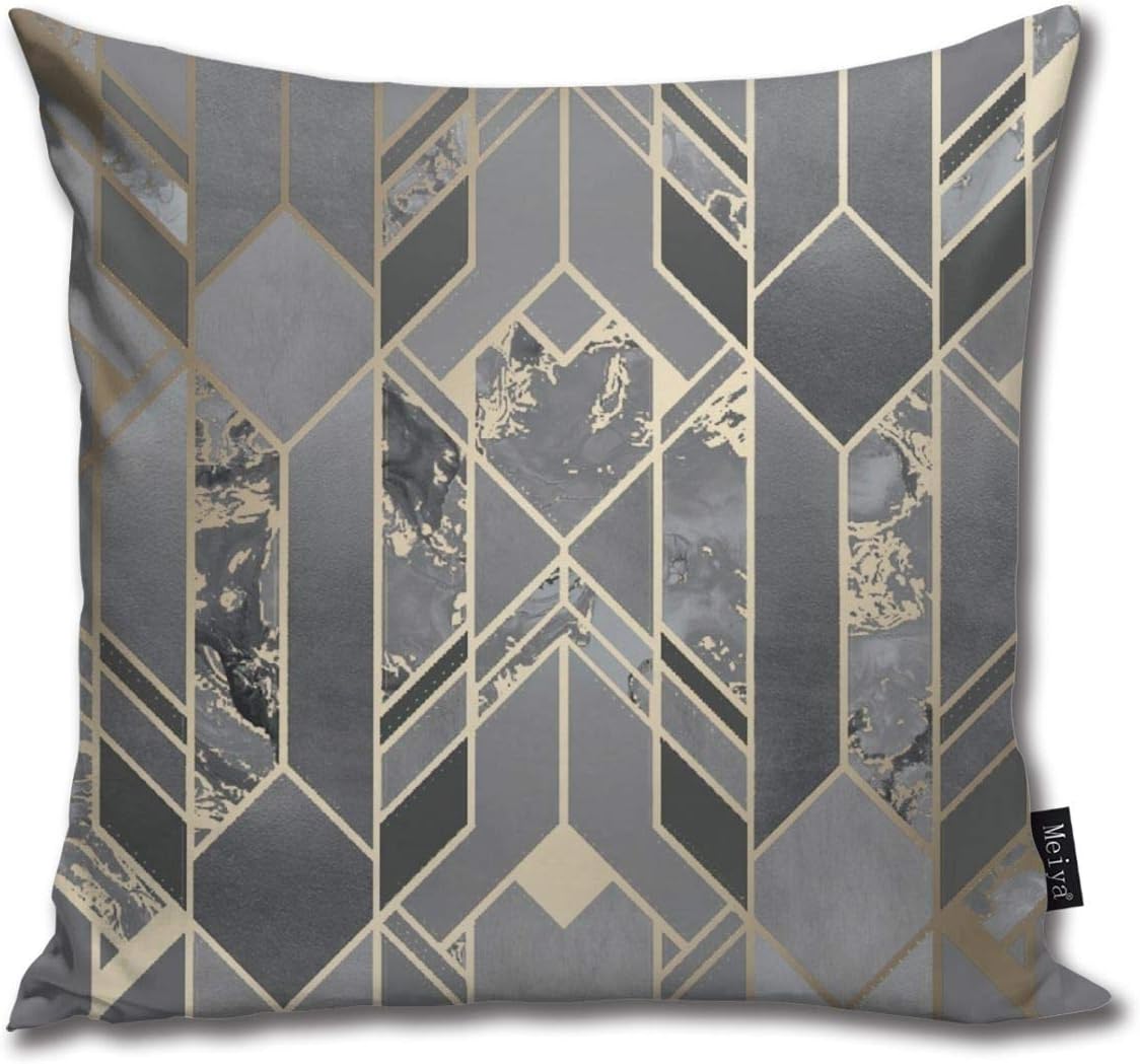nonebrand Liquid marble geometric charcoal gold Cushion Covers Home Decorative Throw Pillowcases for Livingroom Sofa Bedroom Car 18X18inch
