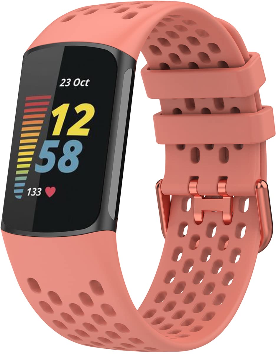 Shieranlee Charge 6 Strap, Soft TPU Silicone Replacement, Sport Breathable Waterproof Adjustable Wristband Compatible with Fitbit Charge 6, Charge 5