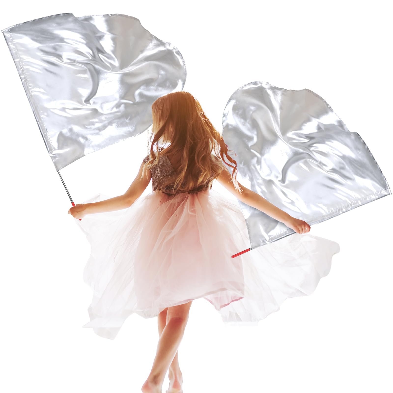 Silipull 2 Pcs Kid Worship Praise Flag for Dance Church, Silver