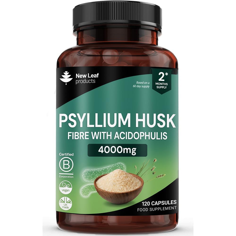 Psyllium Husk Capsules Enriched With Probiotics Fibre Supplement High Absorbency Strength Contributes Towards Gut And Digestive Health from Plantago Ovata Seeds, Ispaghula Husk, Gluten-Free Made in UK