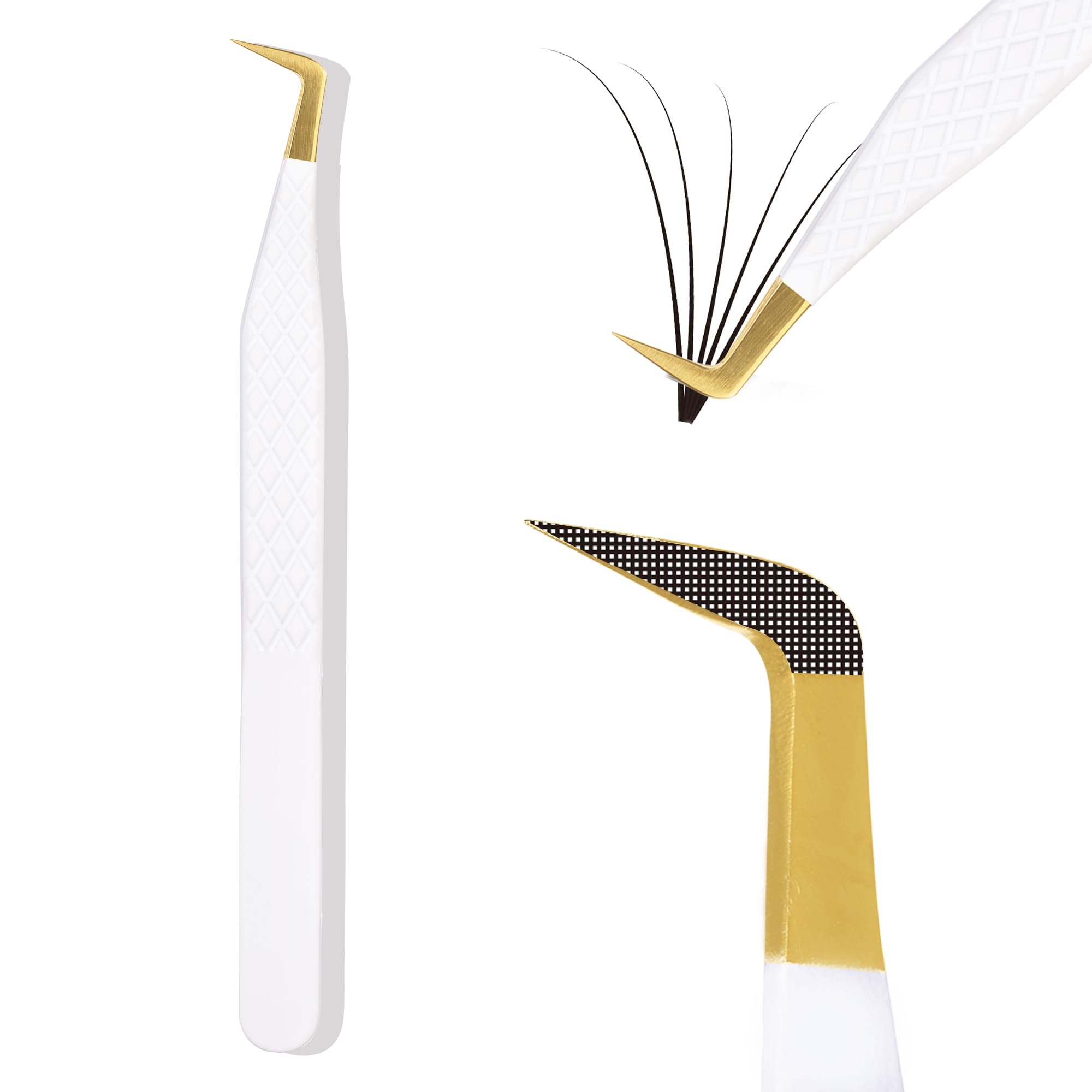 Camillash Fiber Tip Lash Tweezers For Eyelash Extension,Best Volume Professional Tech Tweezers,Artist Boot Isolation Fanning Nano Grip Precision Tools Supplies 90 45 Degree White(90 Degree Volume)