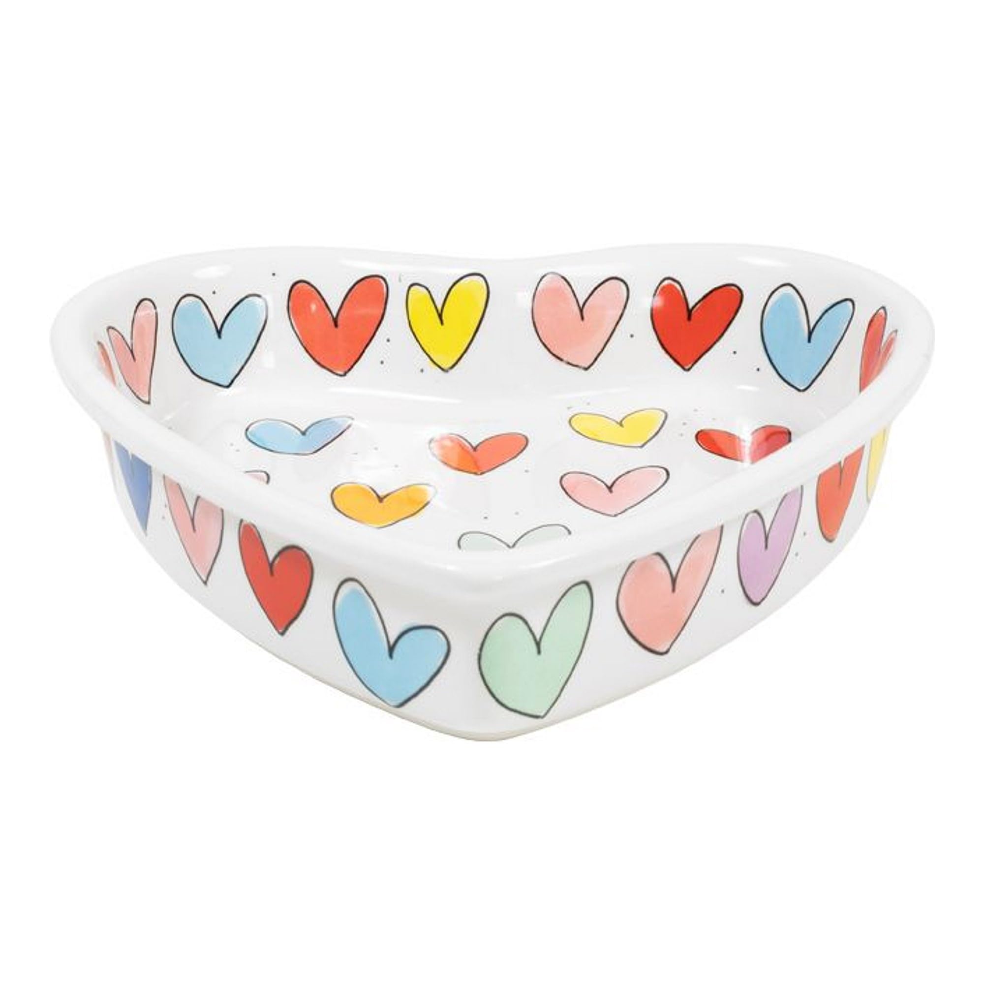 Blond Amsterdam Herzförmige Servierschale mit bunten Herzmotiven – Ø22 cm – Keramikschale für Valentinstag & romantische Anlässe
