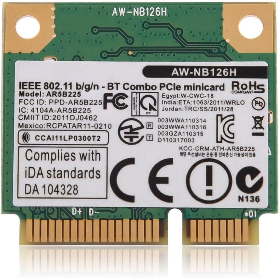 300 Mbps Bluetooth WIFI Card, 2 in 1 Wireless PCIE Network Card, 2.4G Bluetooth 4.0 Computer Network Adapters for PC/Laptop Mini PCI-E Card Slot