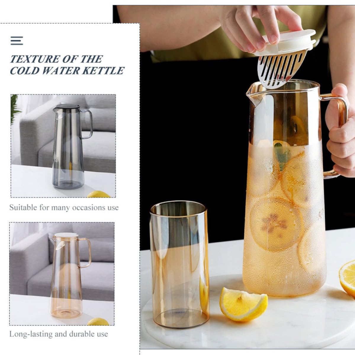 2 Stück-pack Glas Wasserkanne 1800ml aus Glas für Kaltes Wasser | Selbstgemachte Getränke, Zuhause und Hotel, Leicht zu Reinigen, mit Tragegriff