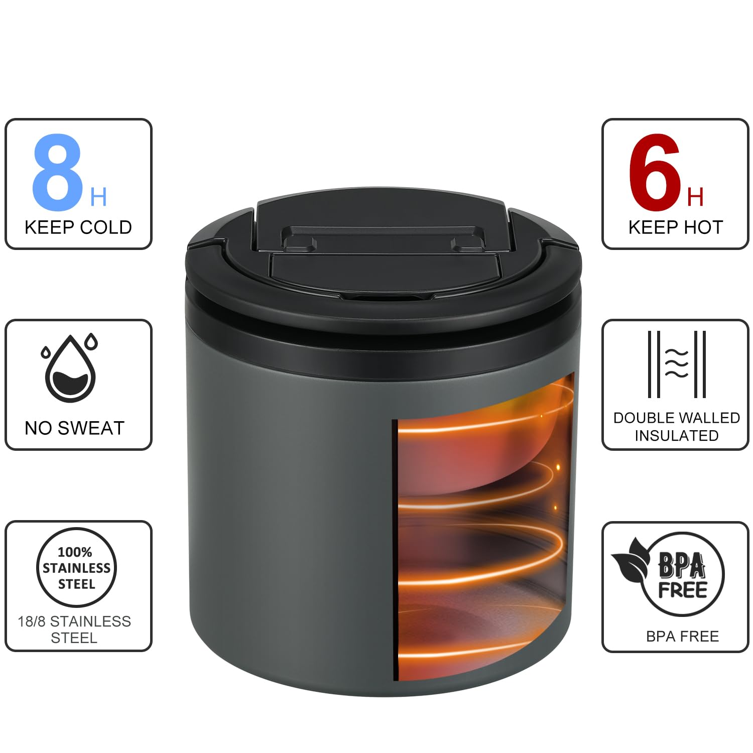 Tarro de comida aislado de 40 onzas, adiós a derrames y comidas frías, termo hermético con tapa a prueba de fugas para alimentos calientes, termo de boca ancha, termo de sopa para adultos, contenedor 4