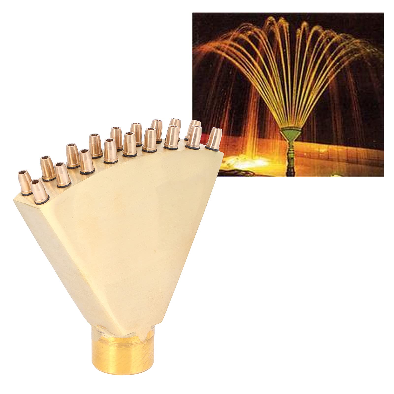 G1in - Boquilla de fuente de piscina de latón con 18 boquillas, forma de pulverización de agua como cola de fénix, para decorar patios, jardines, fuentes interiores y exteriores