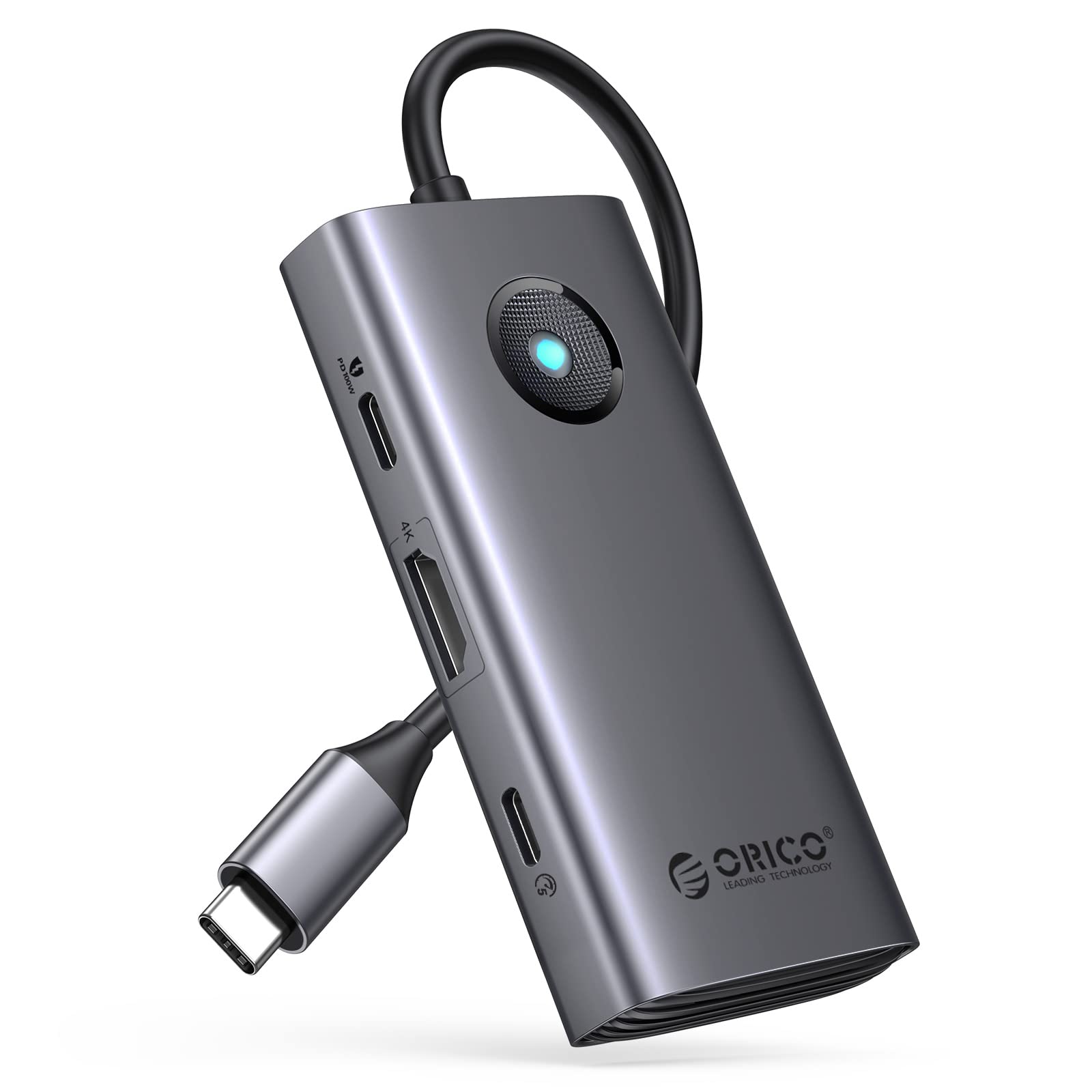 ORICO Stacja dokująca, 6 w 1 USB C Hub Dock z HDMI 4K+PD100W+4×USB3.0, adapter USB 3.0 z wieloma portami do MacBook/Dell/HP/Surface