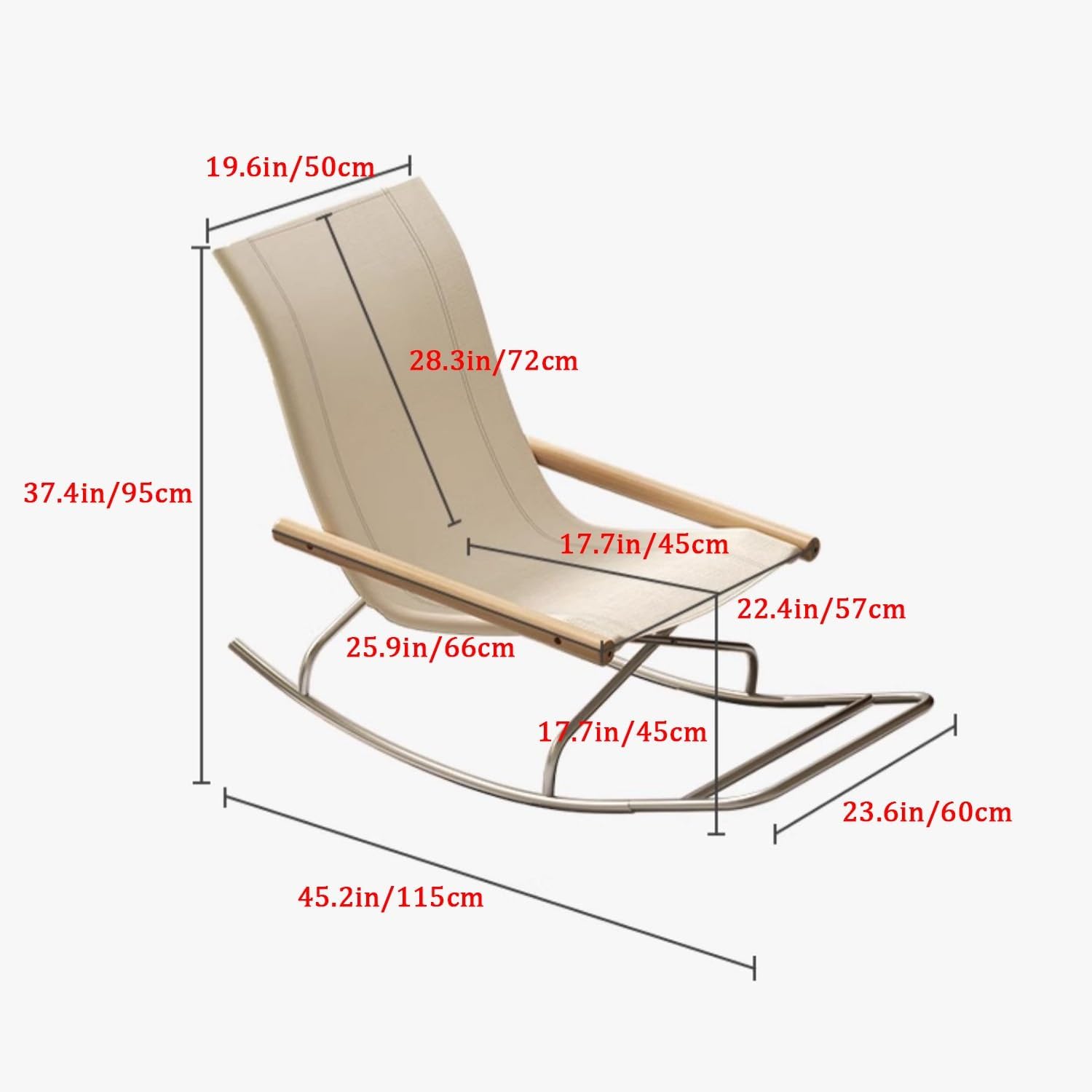 Foldable Simple Rocking Chair, Breathable Canvas Rocker Chair, Outdoor Portable Garden Chair, Relaxing Armchair with High Backrest, Removable Foot Rest, Patio Camping Cha