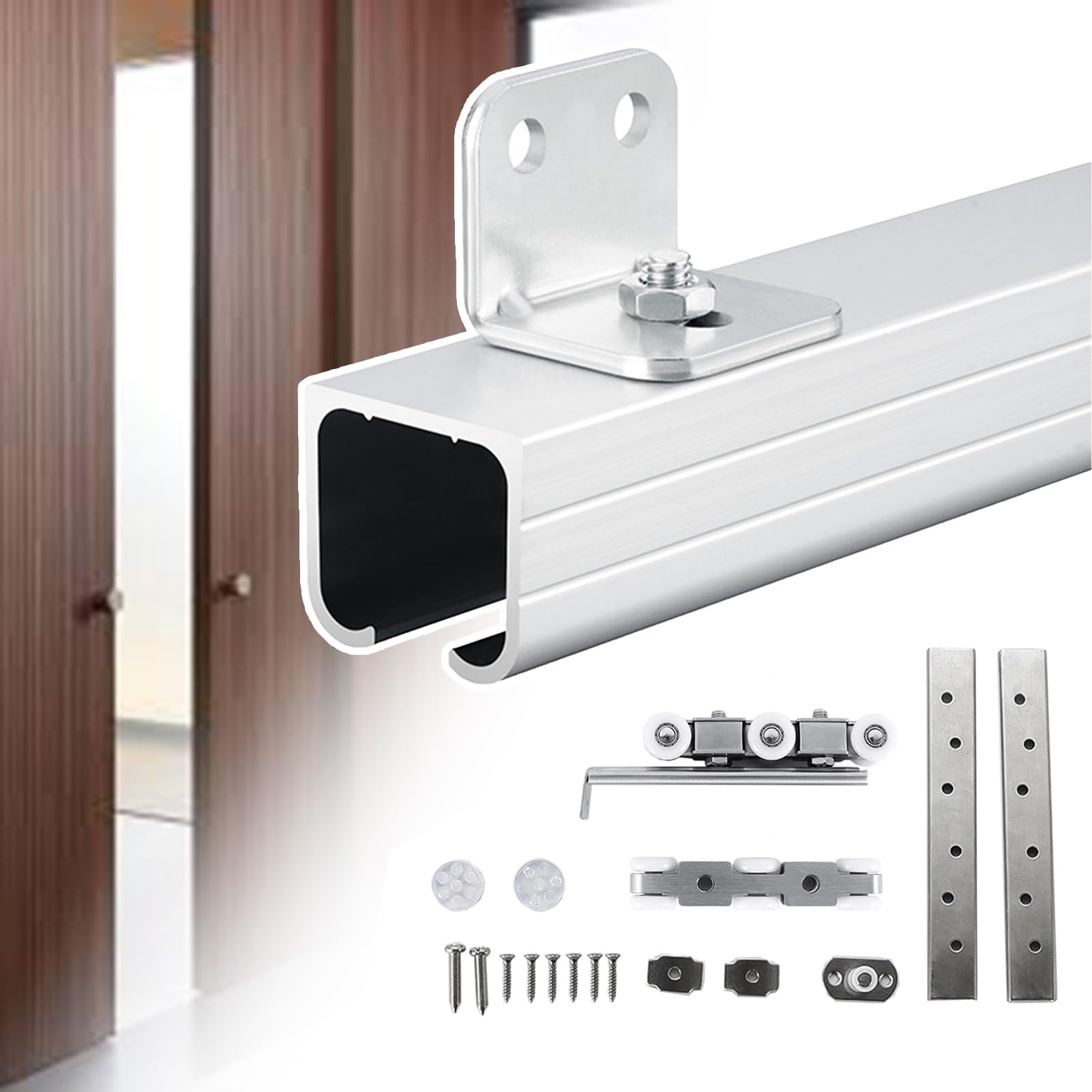 YDHSIKK Glass Sliding Door Track, Single Rail Sliding Door Track Kit Multicolor 2-30ft(Silver,18ft (5.5m))
