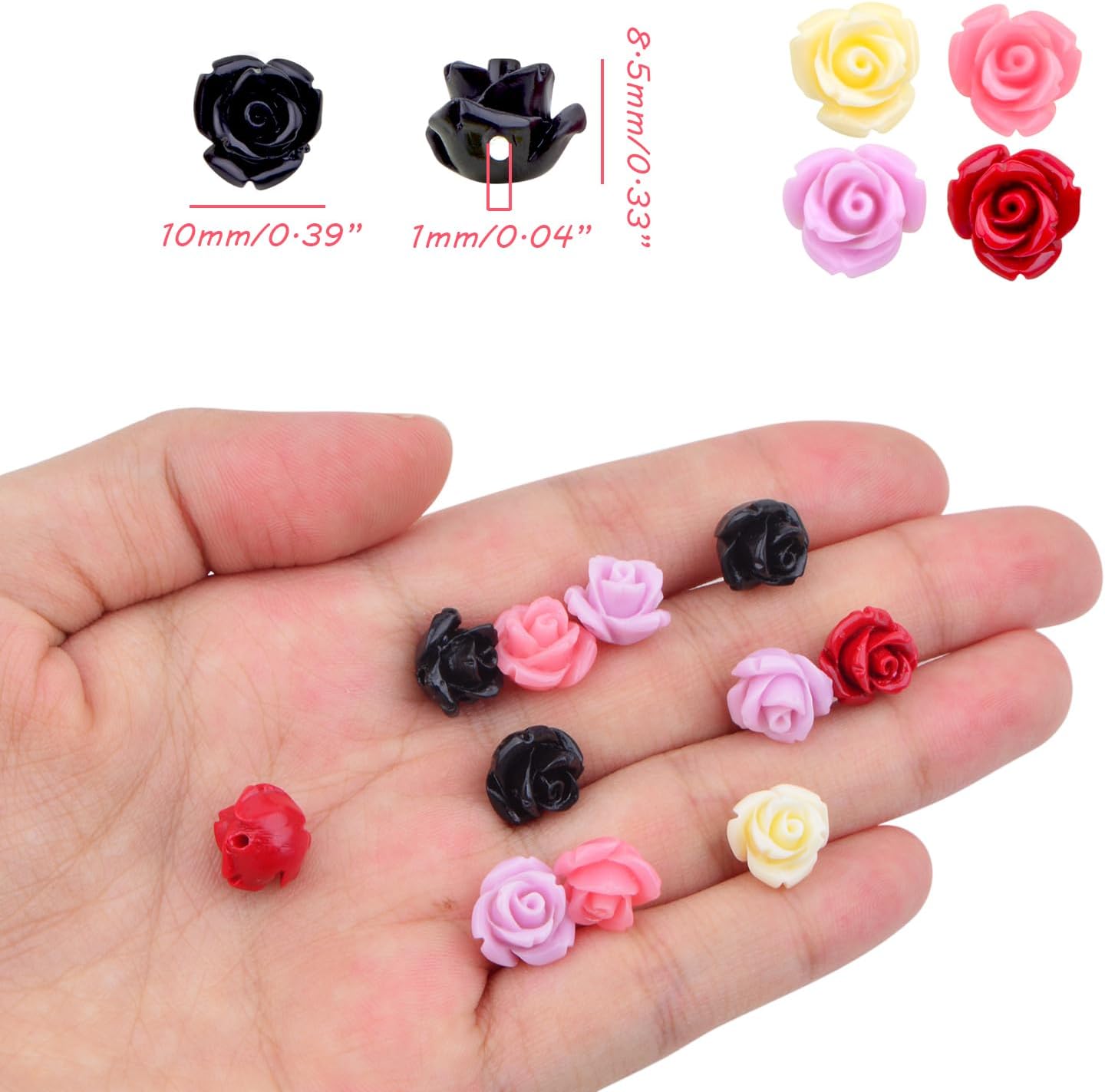 50pcs 10 mm Cute Rose Flower Beads Mixed Dyed Synthetic Coral Flower Beads Acrylic Rose Loose Beads Accessories for DIY Crafts Jewelry Making Supplies, 5 Colors - Image 3