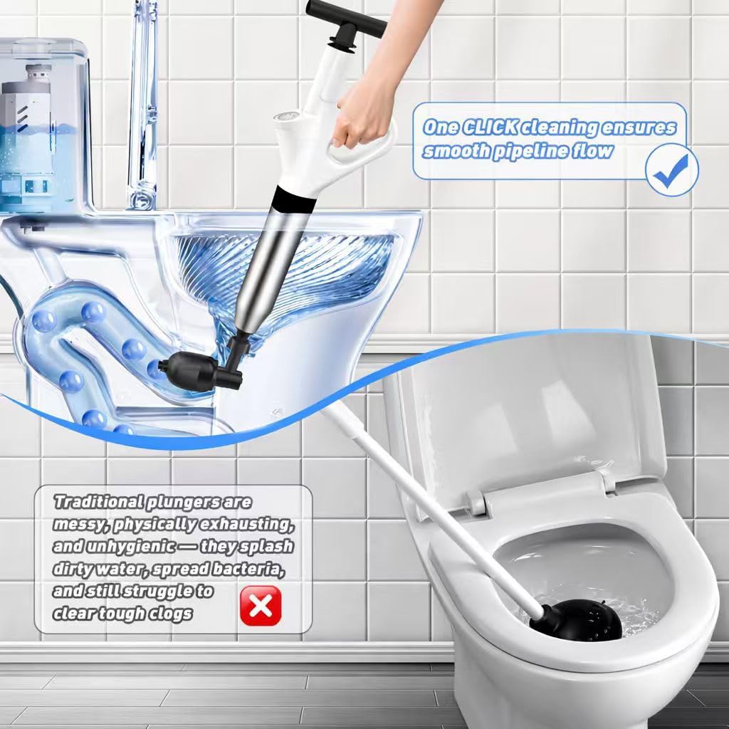 Toilet Plunger,High Pressure Toilet Plunger Heavy Duty,Toilet Auger Air Drain Blaster with Pressure Gauge,Toilet Unclogger for Bathroom, Sink, and Plumbing Clogs