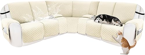 Miniatura 35 de Fundas para sofá seccional reclinable, 100% impermeables, funda para reclinable de terciopelo lavable, en forma de L, fundas para sofá reclinable