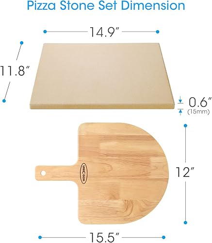 Miniatura 2 de Unicook Piedra para pizza de 15 x 12 pulgadas, incluye cáscara de madera para pizza, piedra rectangular para horno y parrilla, piedra de cocción de