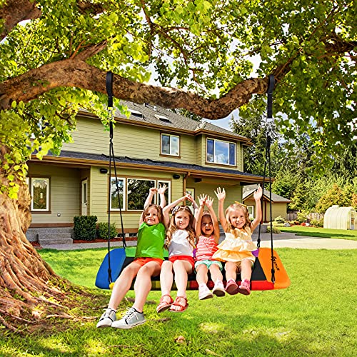 Goplus 700Lbs 60 Inch Giant Platform Tree Swing For Kids And Adults, Indoor Outdoor Adjustable Rectangle Swing W/ 2 Hanging Straps & Steel Frame, Waterproof Swing Set For Yard Porch Backyard (Rainbow) #TOP2